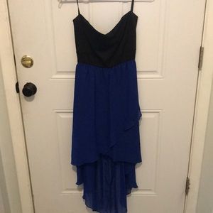 Strapless Black and Blue high low dress